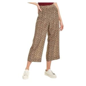 J Crew NWT The Harvey 100% Silk Leopard Print Cropped Wide Leg Pants Women’s 14